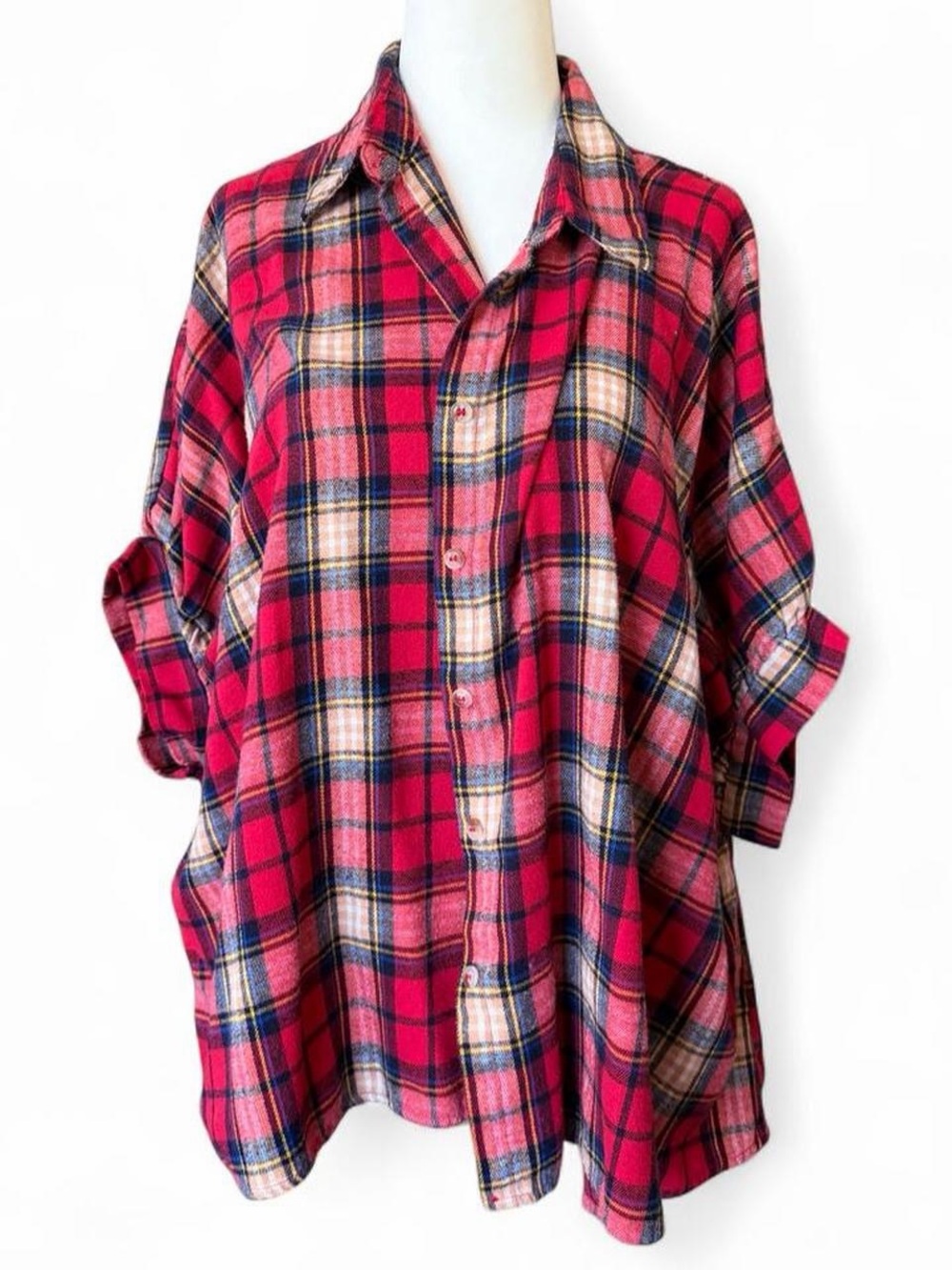 Women’s Red Plaid Button-Up Shirt - Casual Flannel Top